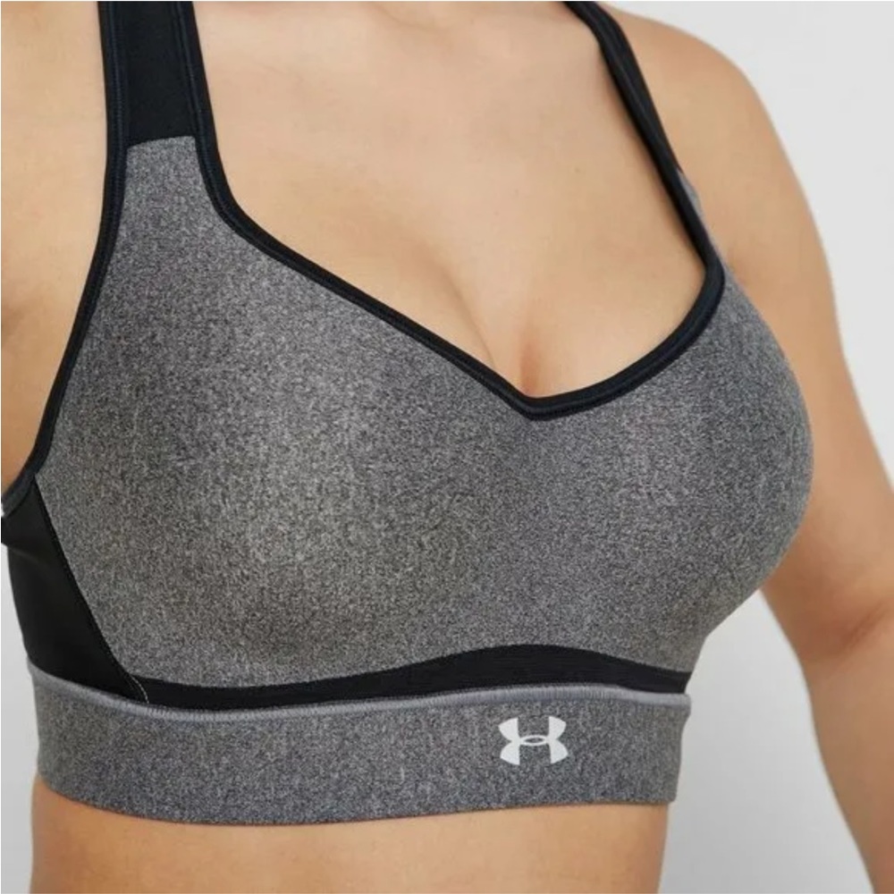 Under Armour HeatGear Heathered Gray/Black High Support Sports Bra 38D